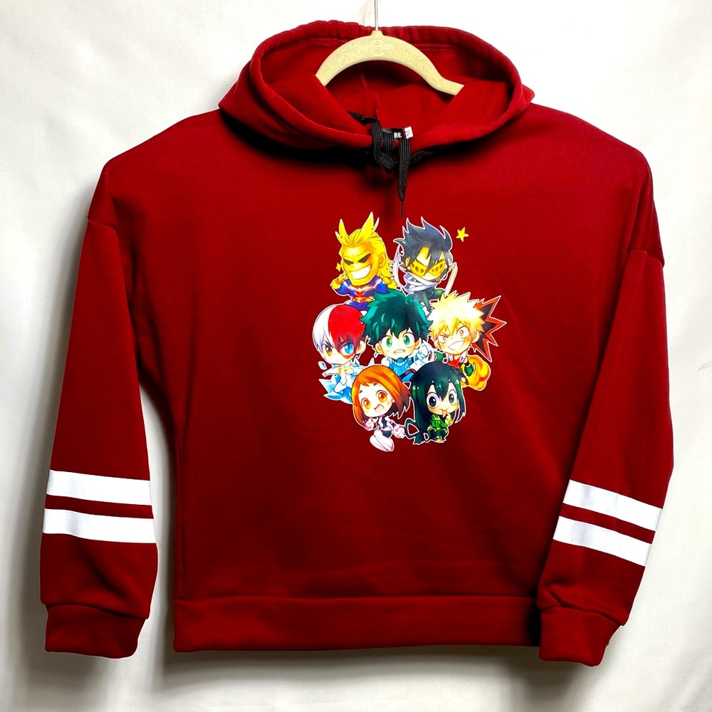 Fancyqube Women's Size M Burgundy Anime Print Long Sleeve Hoodie